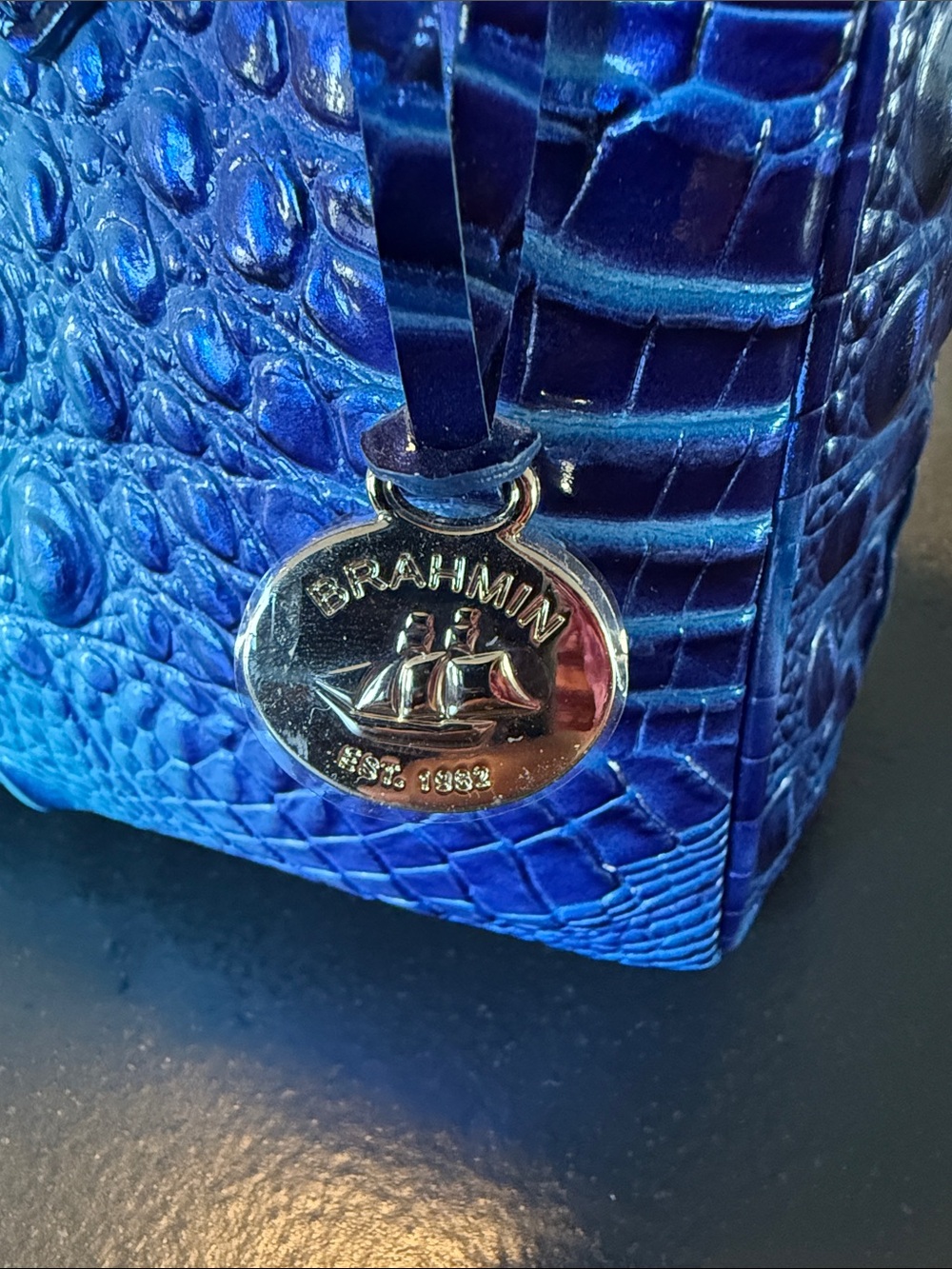 Brahmin Blue Ombre Croc-Embossed Dome Satchel - Picture 3 of 9